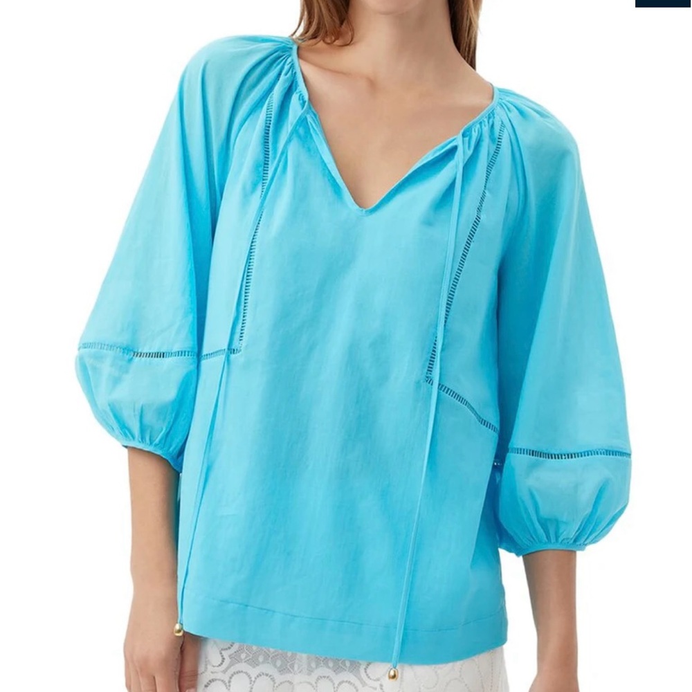 Trina Turk Blue Tie Front Relaxed Blouse